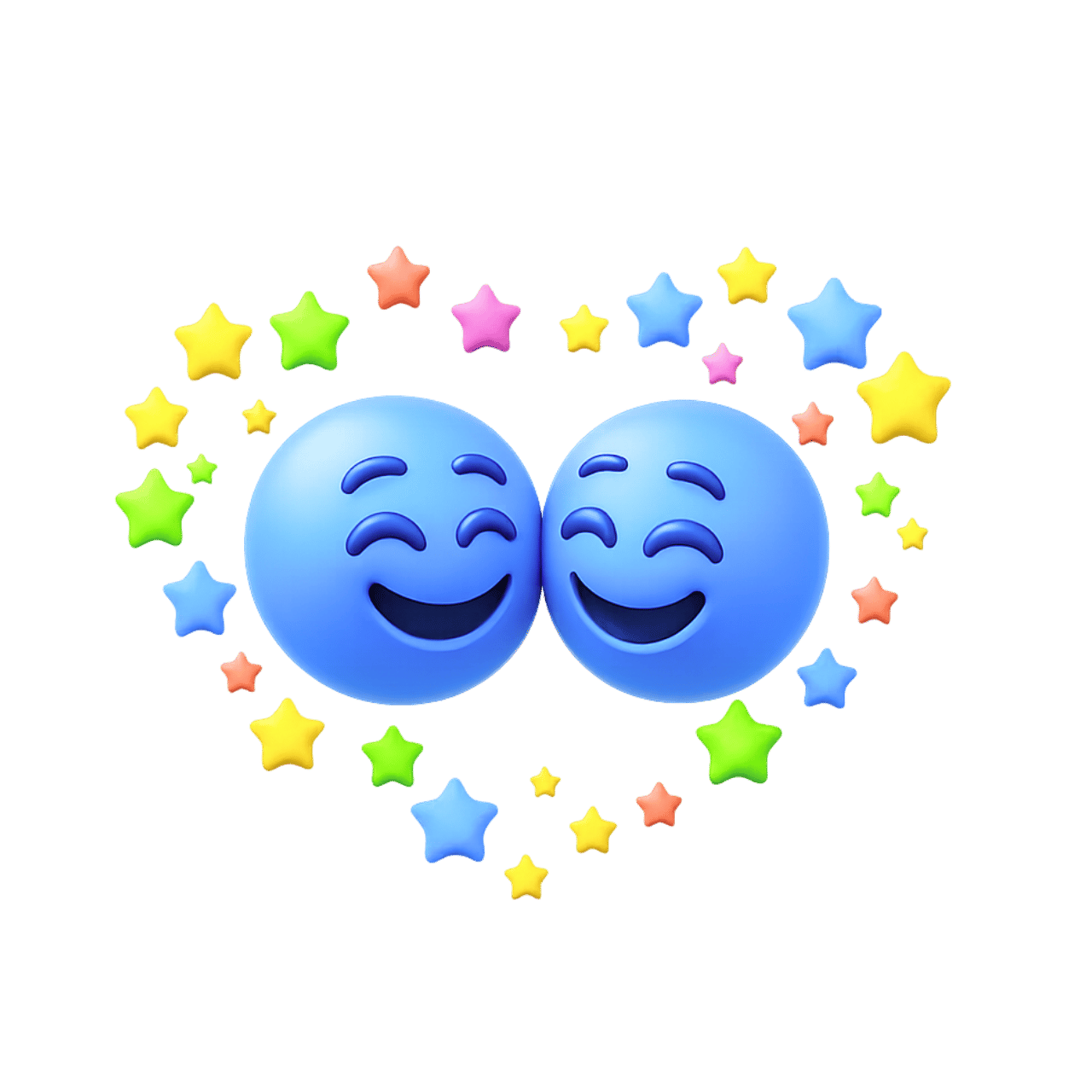 Happy emoticons in love emoji surrounded by colorful stars forming a heart shape