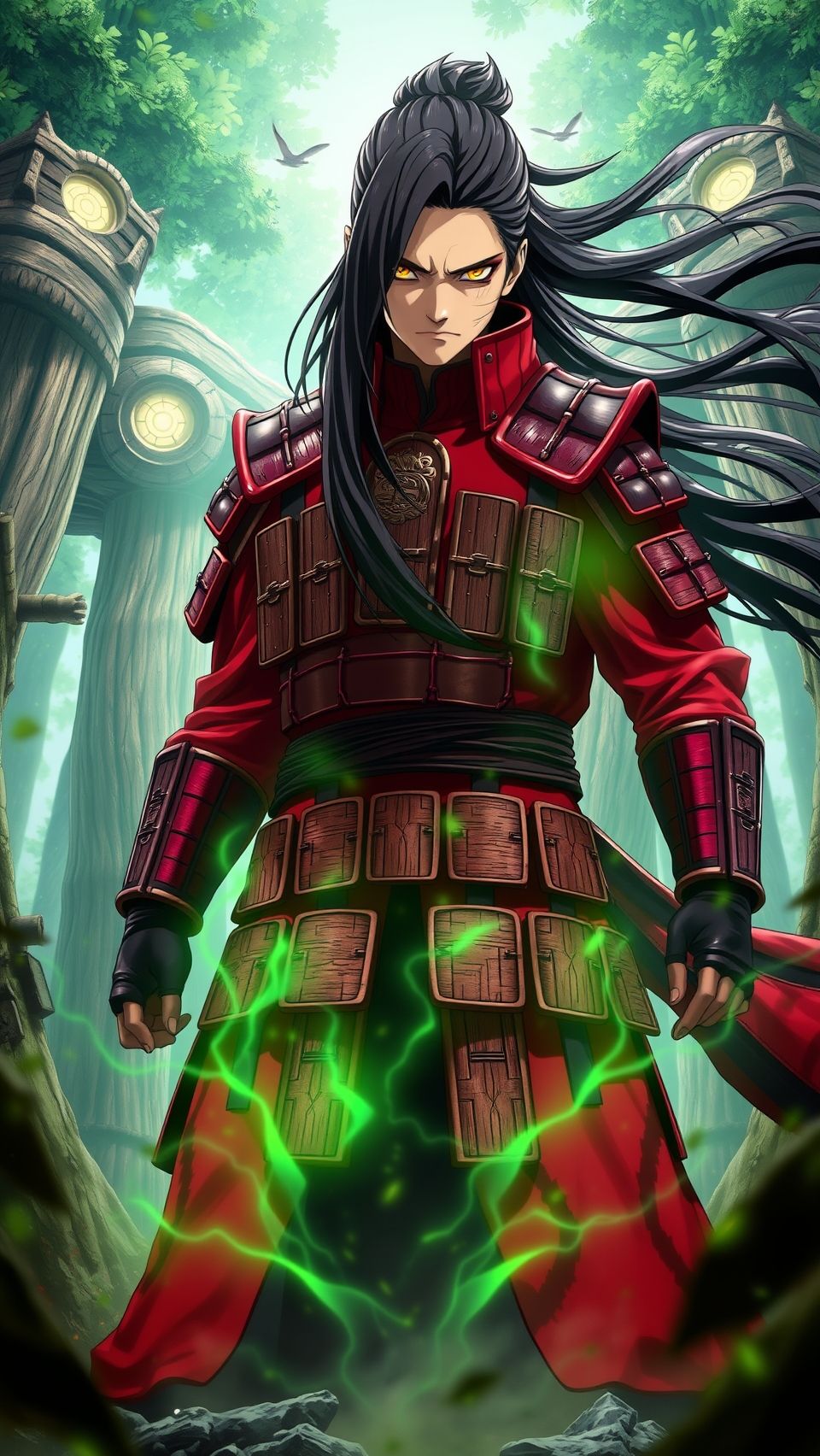 Ultra realistic Hashirama Senju anime wallpaper showcasing his powerful battle aura in Naruto world