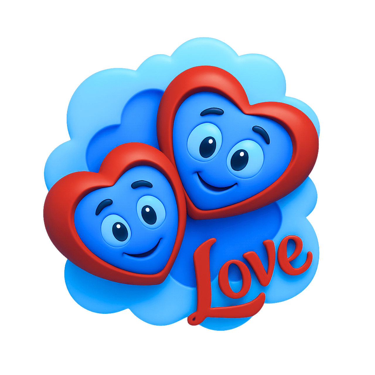 Heavenly love emoji with two smiling hearts on blue cloud background illustration