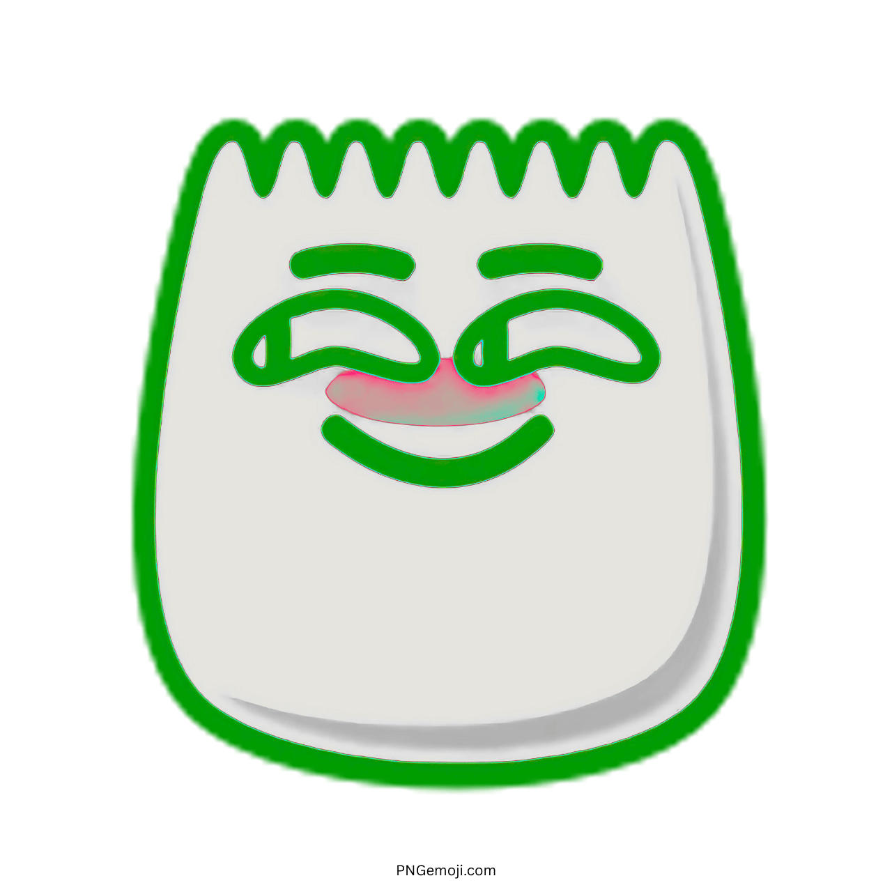 Hehe TikTok emoji with a smiling face, pink nose, and green outline.