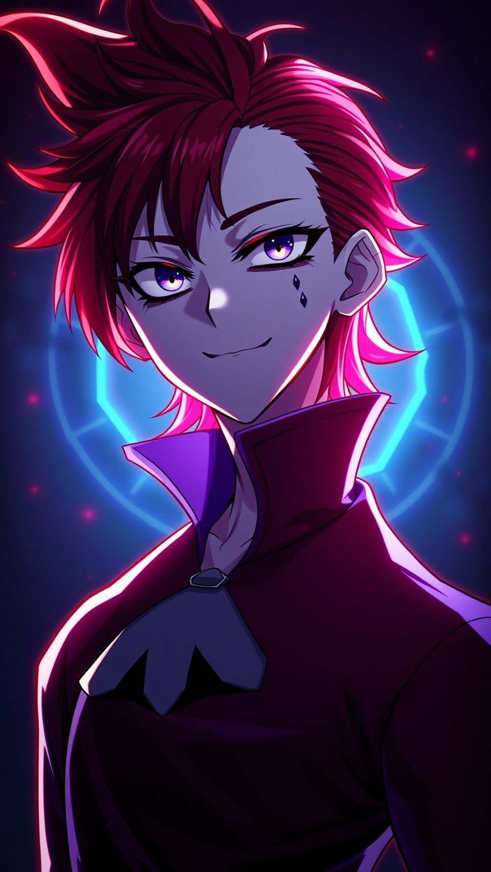 Hisoka Morow anime wallpaper with glowing aura and mysterious dark smile