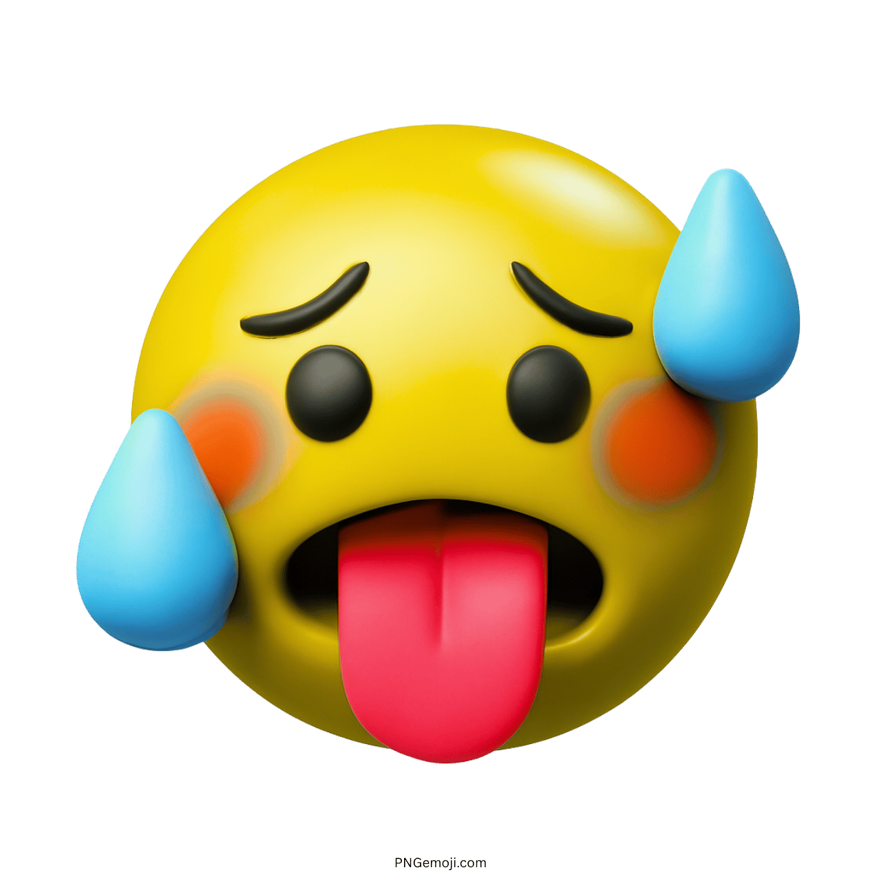 Sweating face with tongue emoji, showing discomfort and heat.