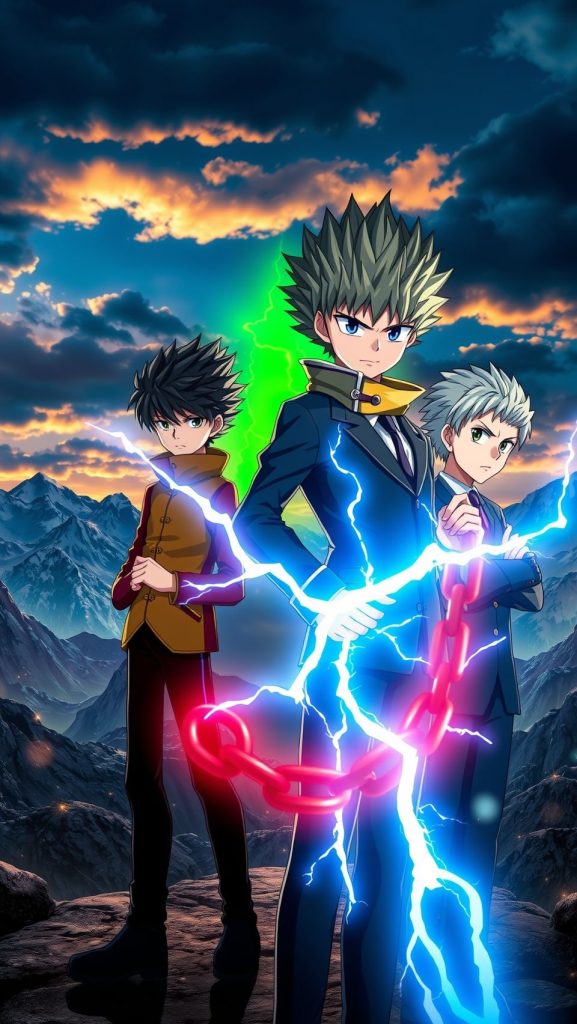 Hunter x Hunter anime wallpaper with Gon, Killua and Kurapika in epic battle stance