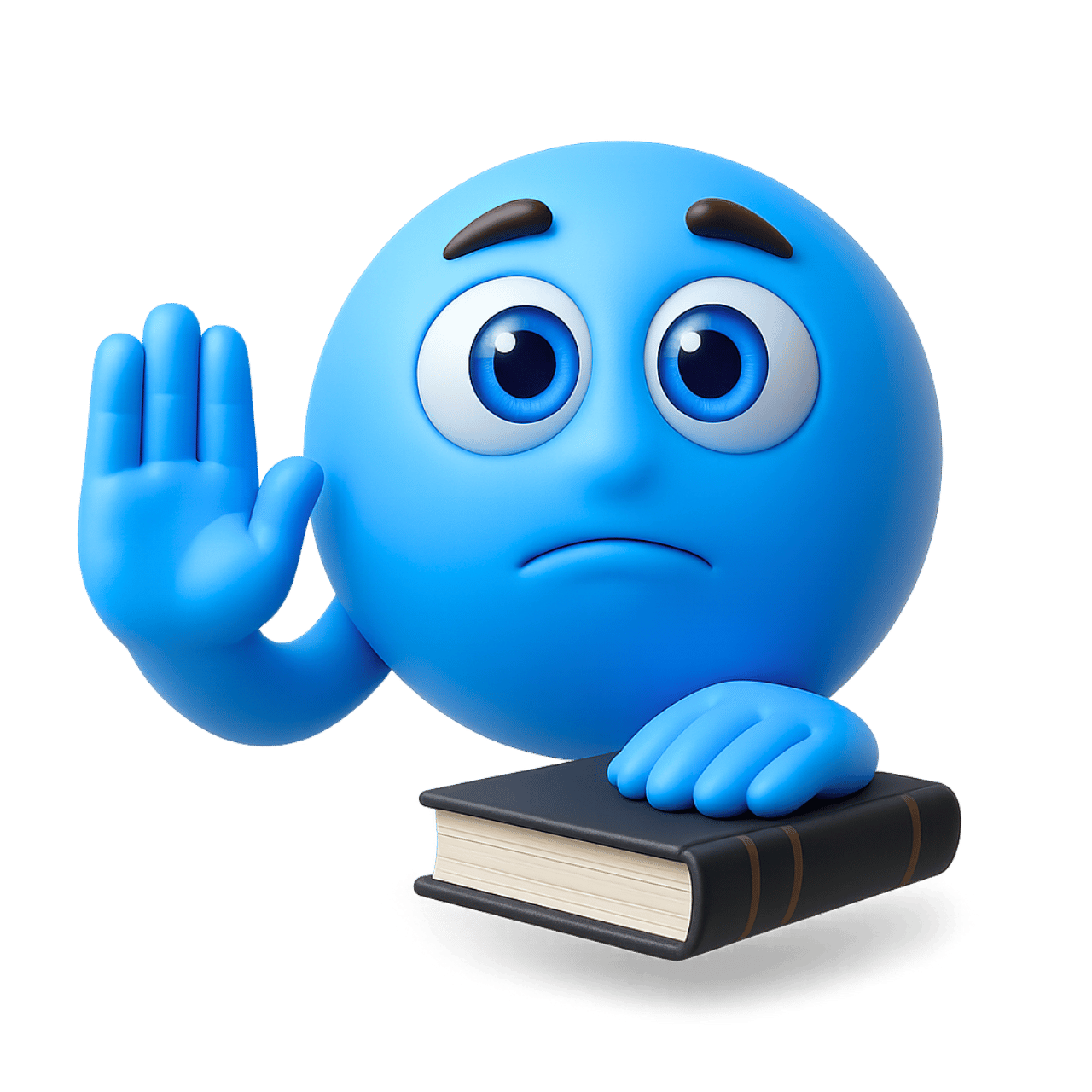 Blue 3D I Swear emoji holding book with raised hand making promise gesture