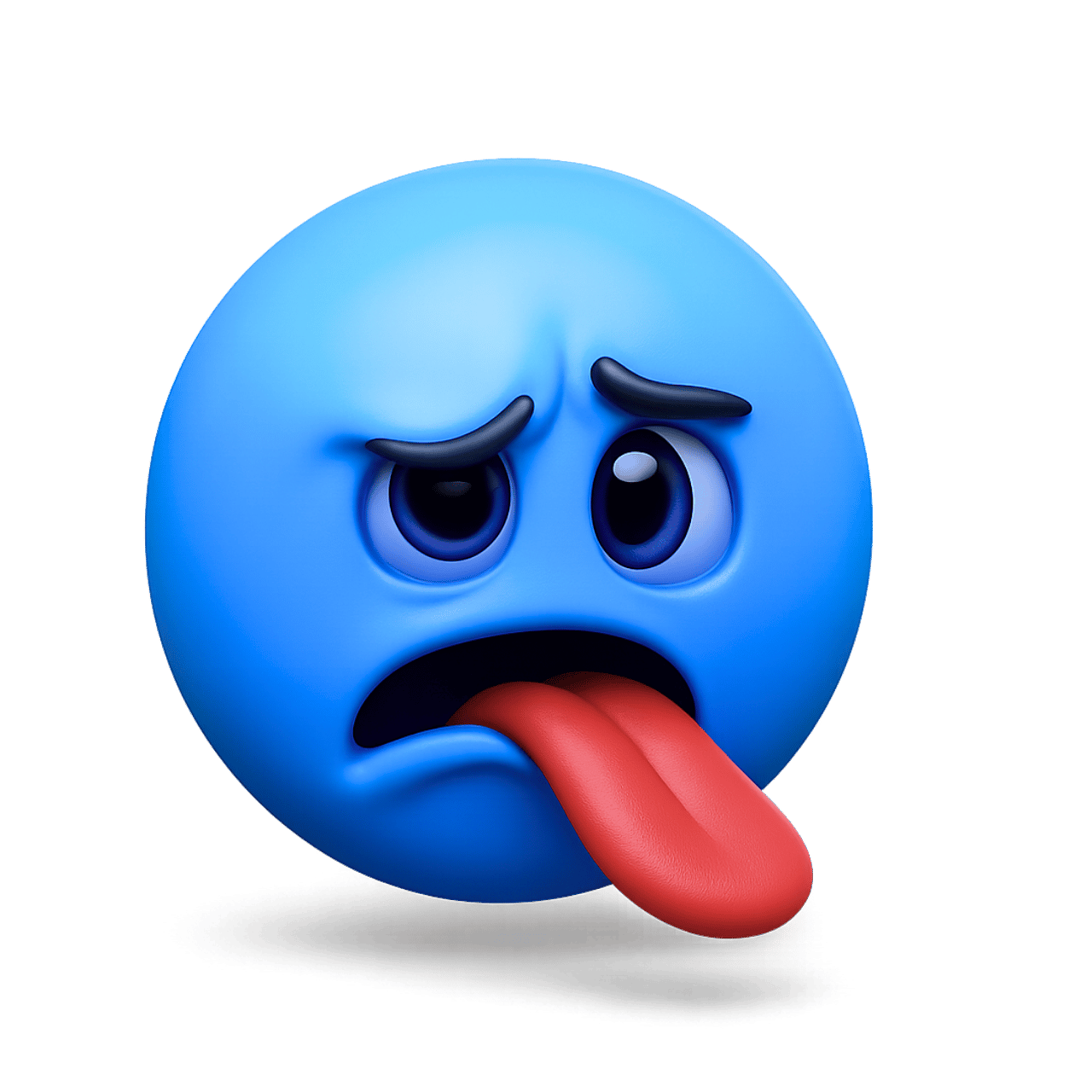 3D blue ick emoji face with tongue out showing disgust expression PNG