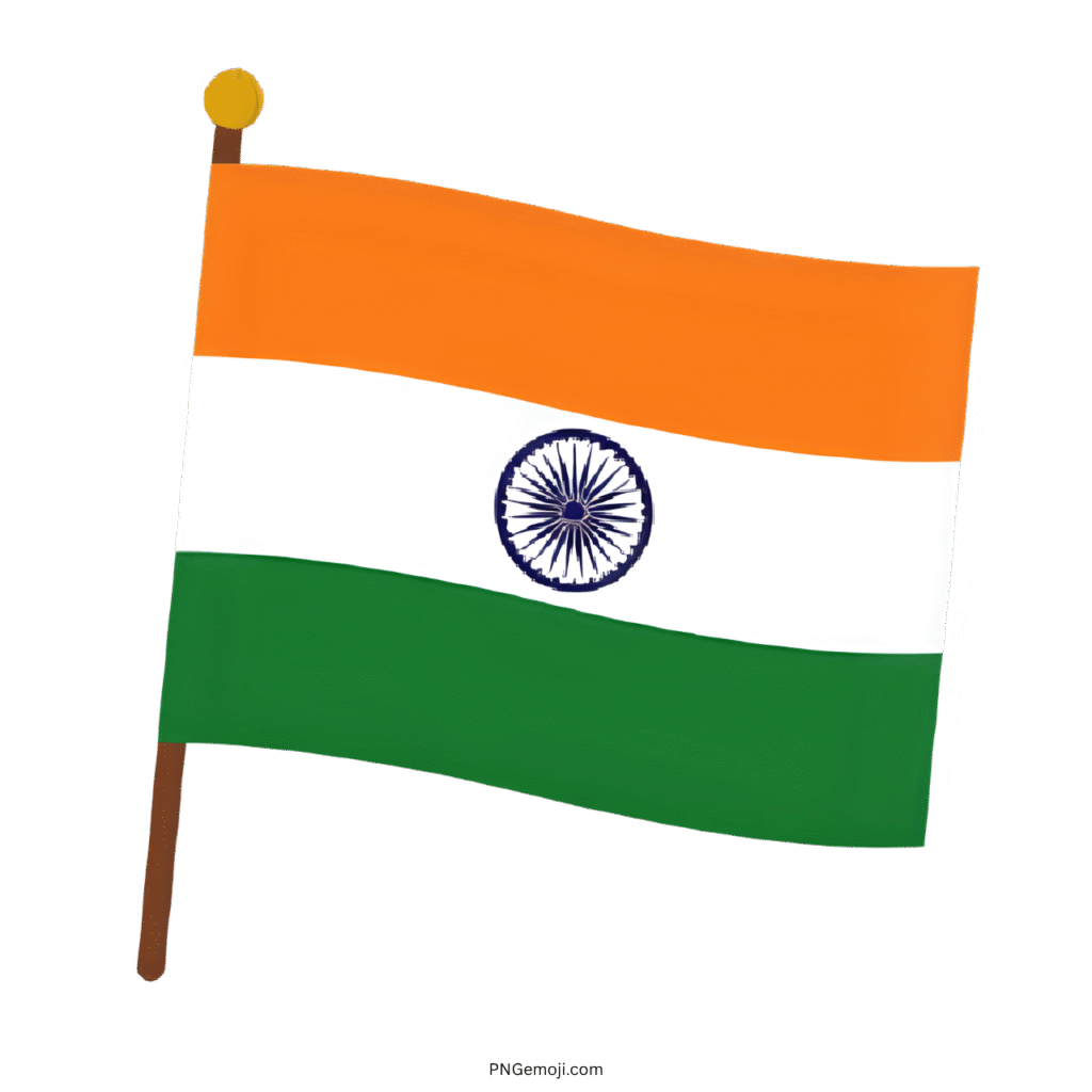 Indian flag emoji waving tricolor with Ashoka Chakra PNG transparent background illustration