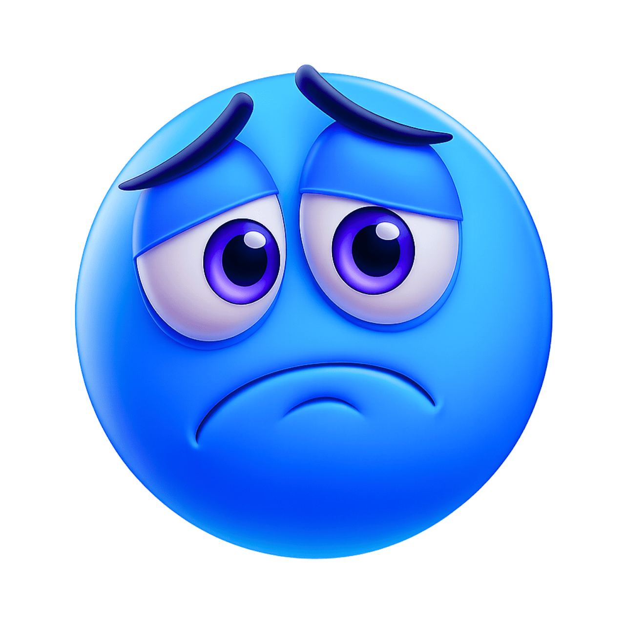 3D blue jealous emoticon emoji face with sad expression and transparent PNG background