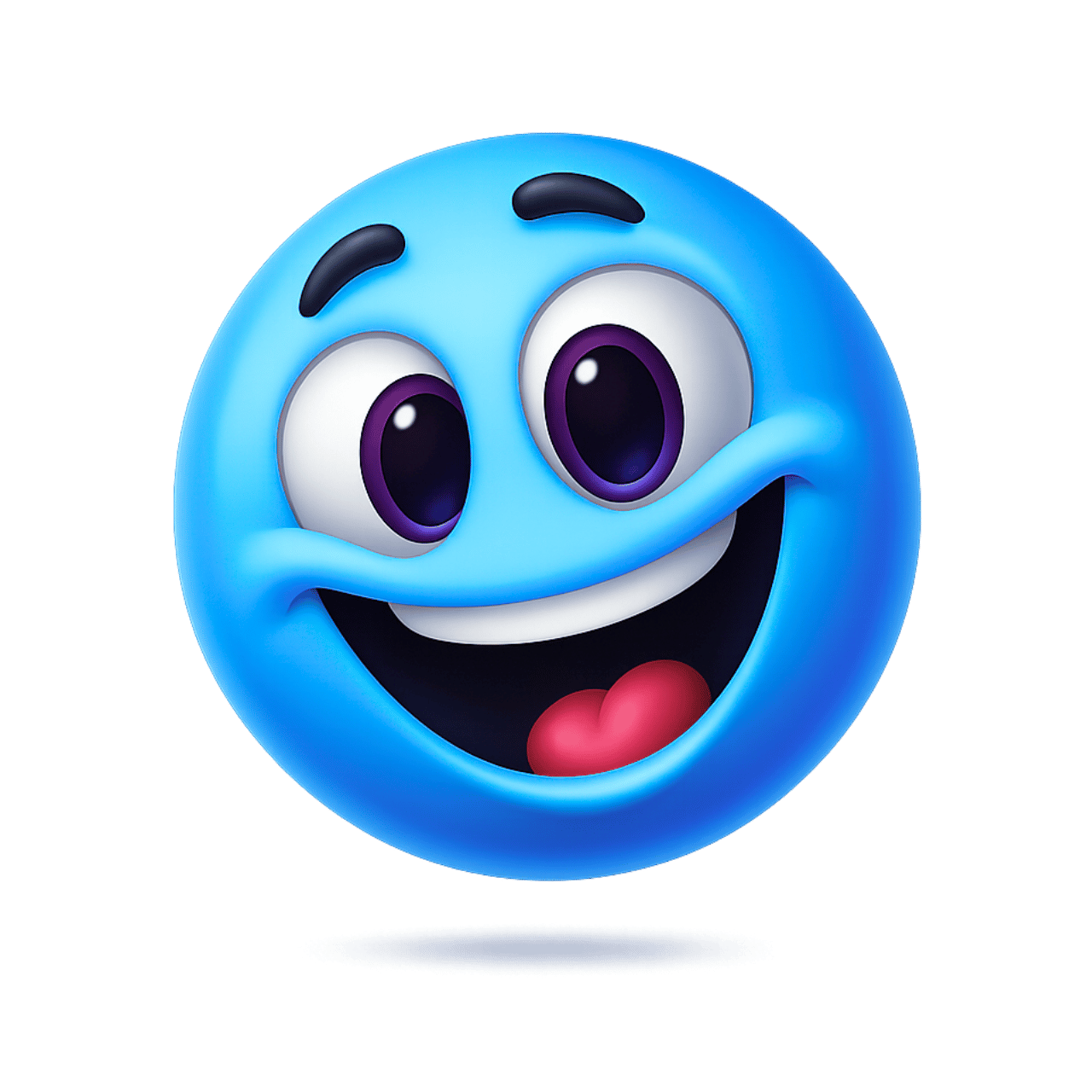Jolly emoticon happy blue 3D emoji with smiling face and playful expression PNG