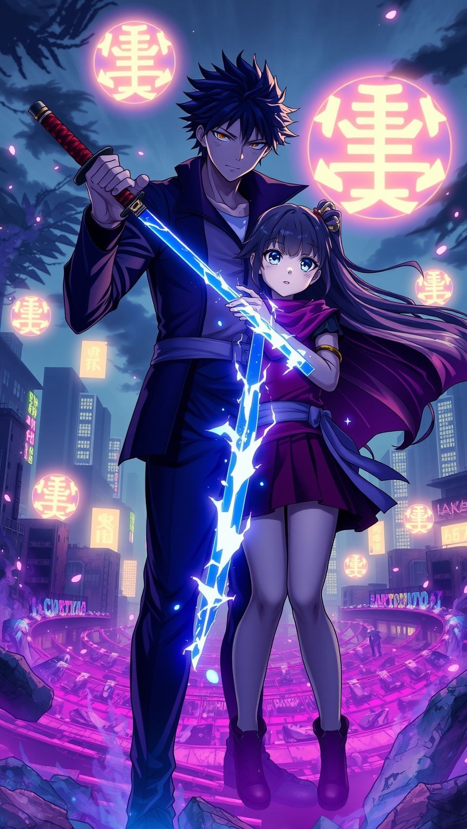 Jujutsu Kaisen 0 movie wallpaper featuring Yuta Okkotsu and Rika with glowing sword