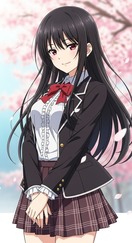 Beautiful Kaguya Shinomiya anime wallpaper with cherry blossom background and elegant school uniform style