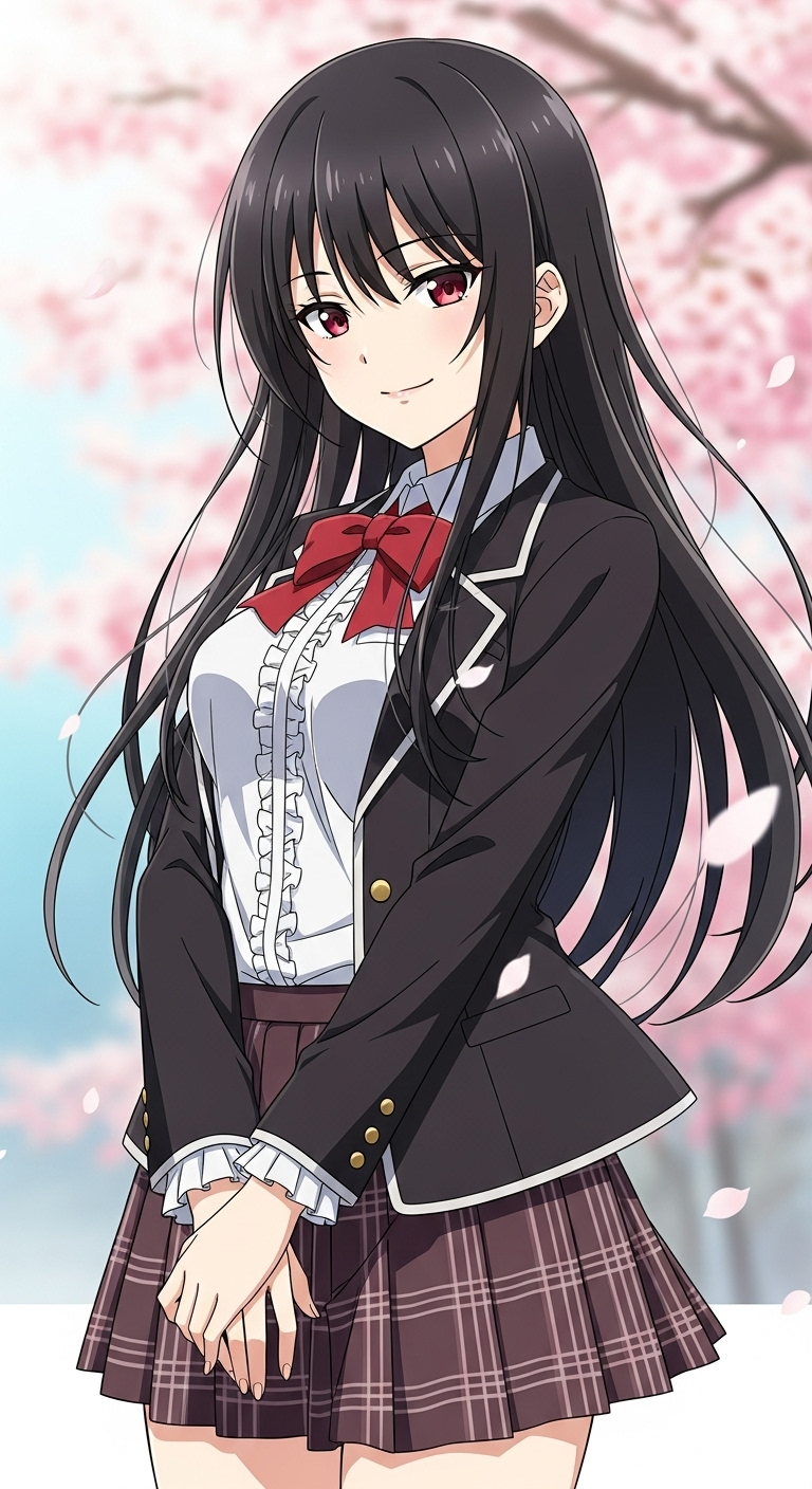 Beautiful Kaguya Shinomiya anime wallpaper with cherry blossom background and elegant school uniform style