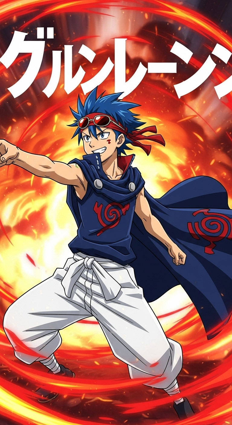 Kamina from Tengen Toppa Gurren Lagann anime wallpaper with fiery heroic background