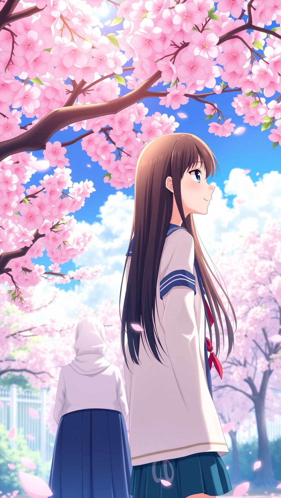 Beautiful Kimi ni Todoke anime wallpaper with girl under cherry blossom trees in spring