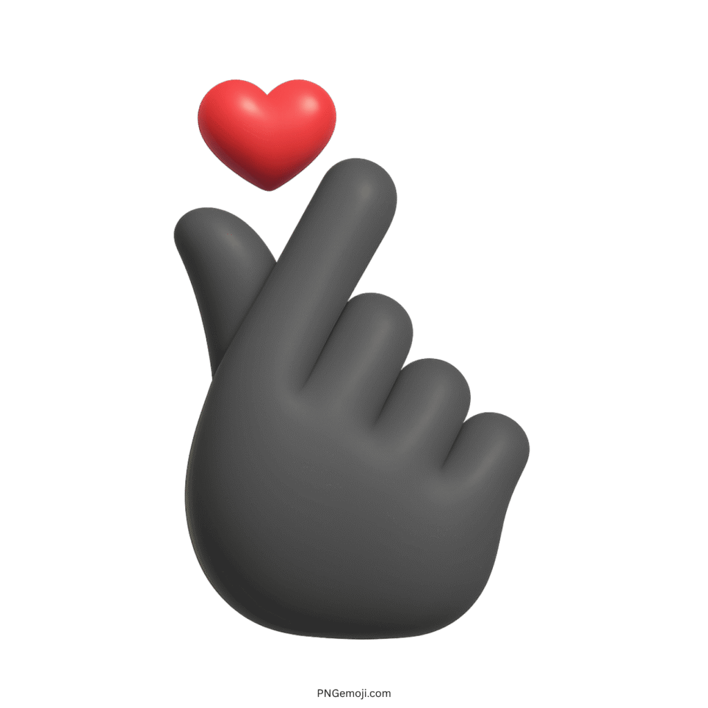 Korean finger heart emoji with black hand and red heart symbol.