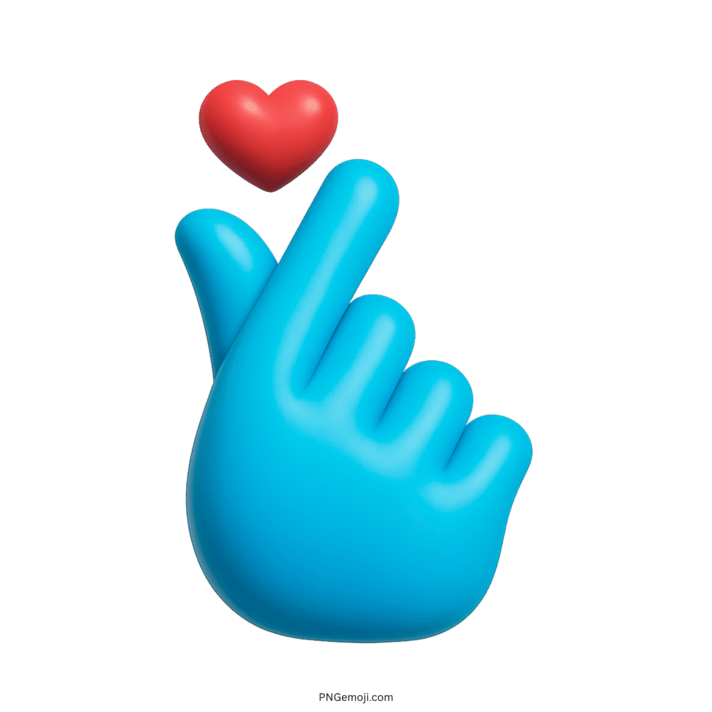Korean finger heart emoji with blue hand and red heart symbol.