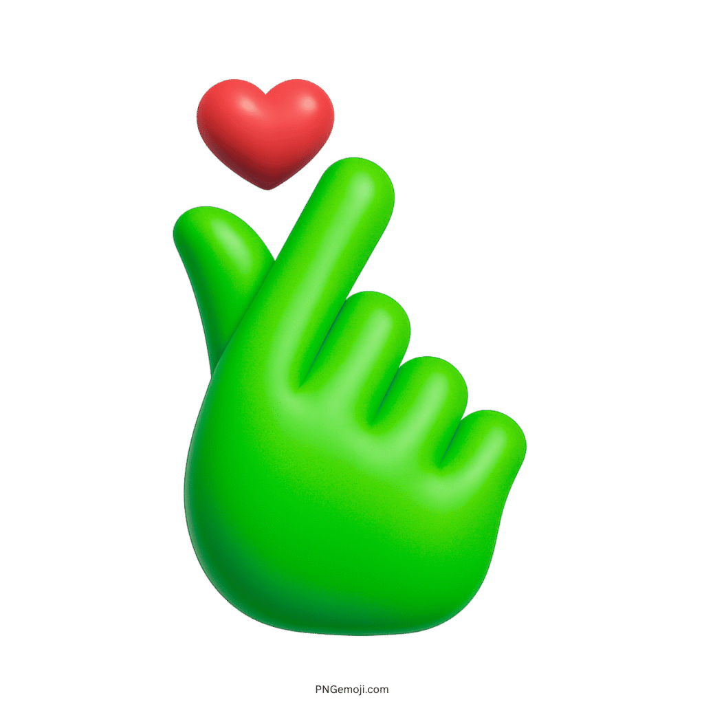Korean finger heart emoji with green hand and red heart symbol.