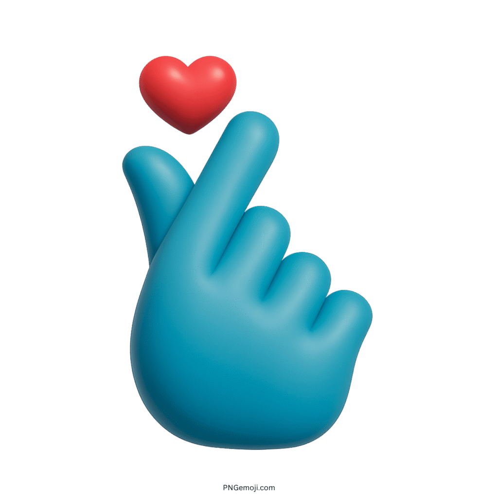 Korean finger heart emoji with teal hand and red heart symbol.