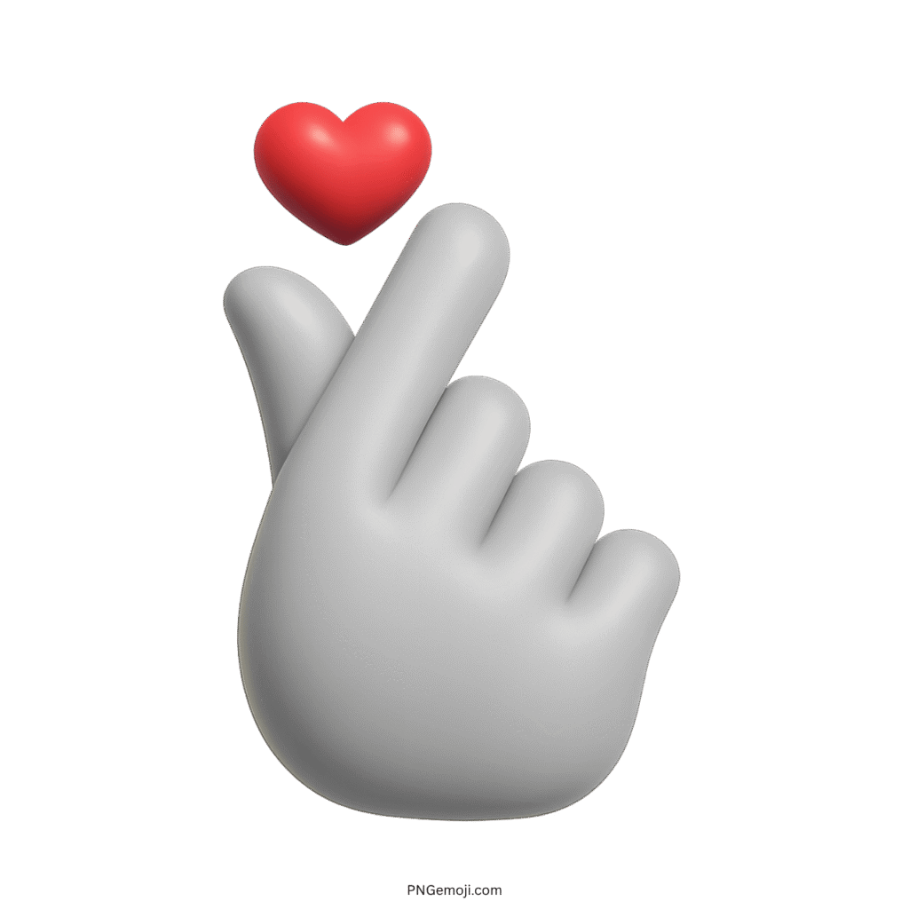 Korean finger heart emoji with white hand and red heart symbol.