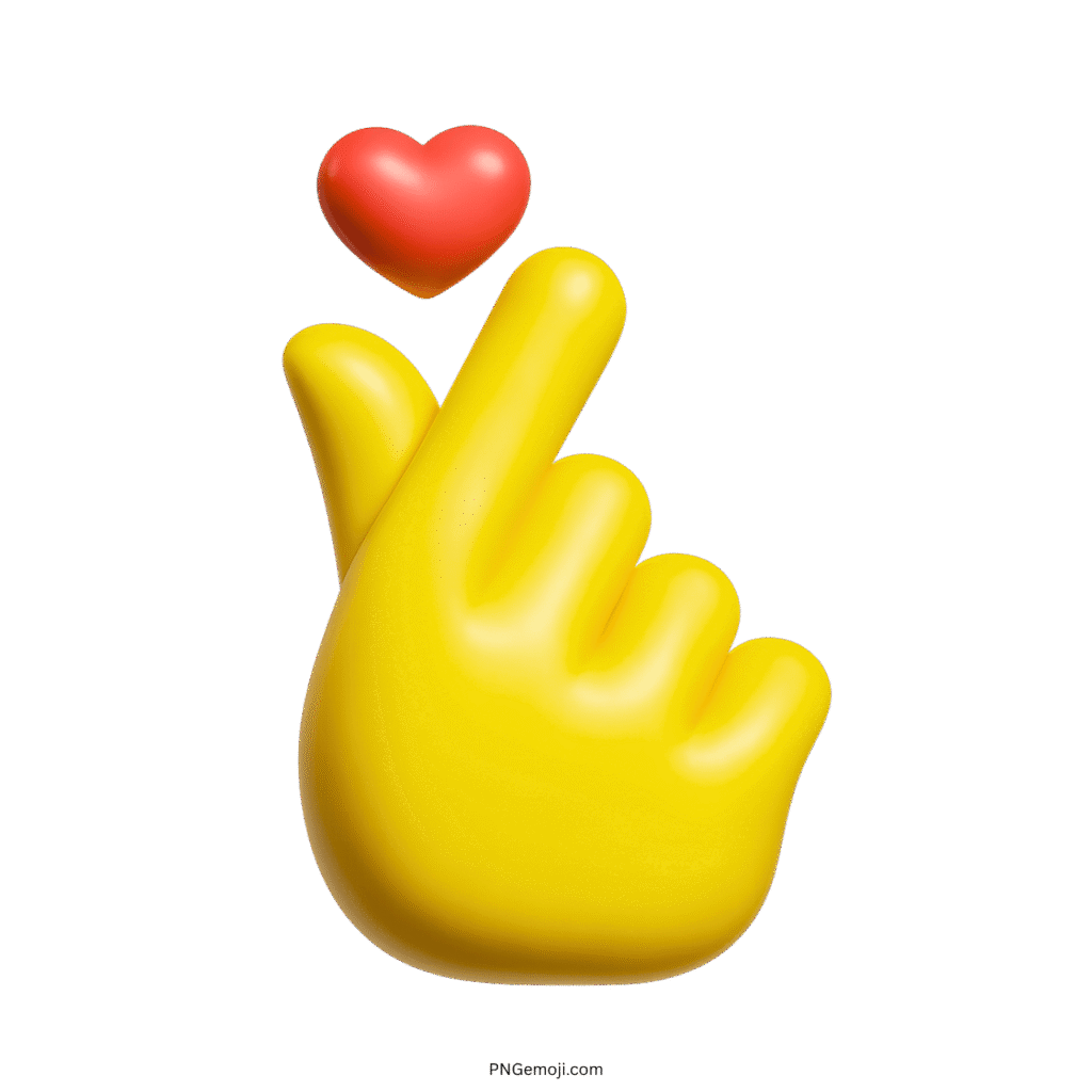 Korean finger heart emoji with yellow hand and red heart symbol.