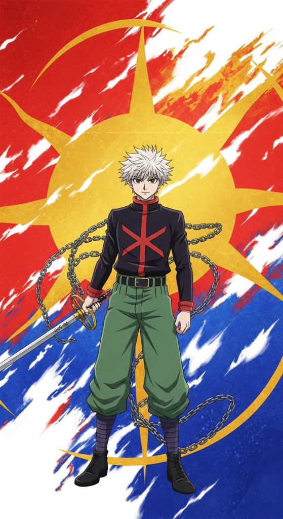 Kurapika Hunter x Hunter character with chains and sword in a dynamic pose