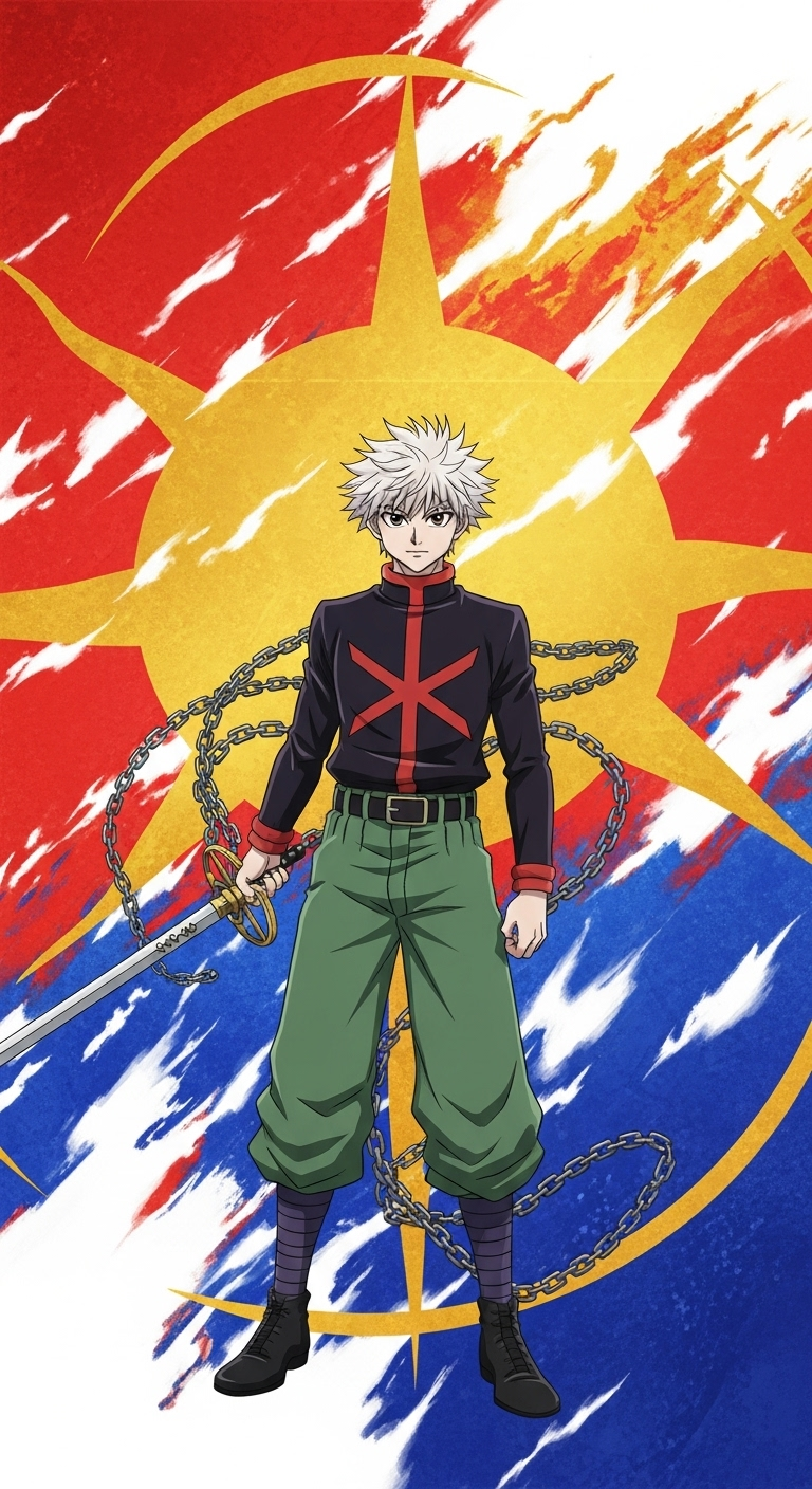 Kurapika Hunter x Hunter character with chains and sword in a dynamic pose