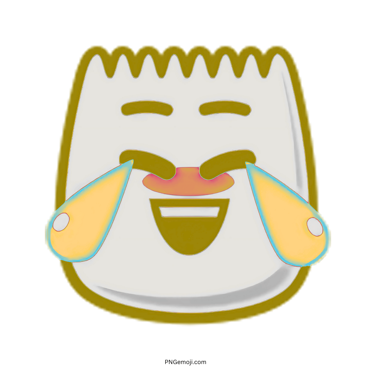 Laughing TikTok emoji crying face with tears, funny cartoon style transparent PNG image