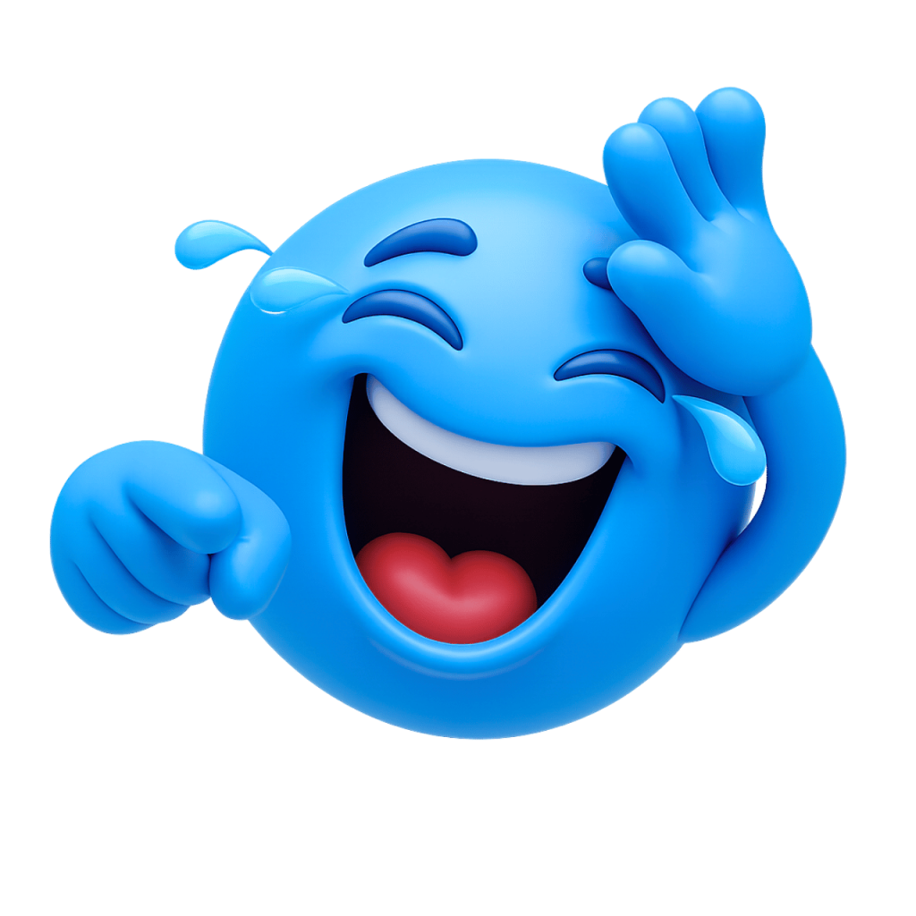 3D blue laughing to tears emoji with funny expression and transparent background
