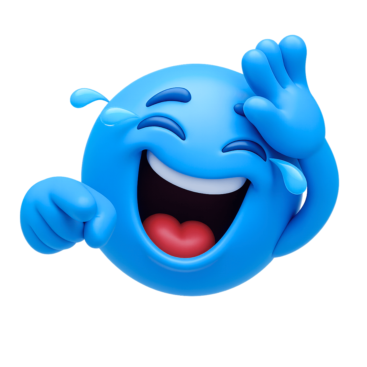 3D blue laughing to tears emoji with funny expression and transparent background