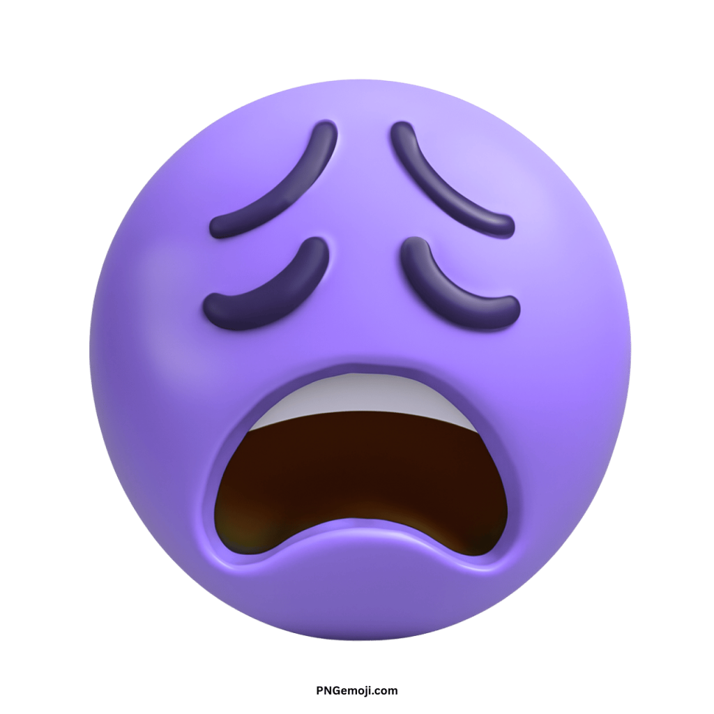 Lavender weary emoji face showing exhaustion, sadness, frustration, and overwhelming tired expression