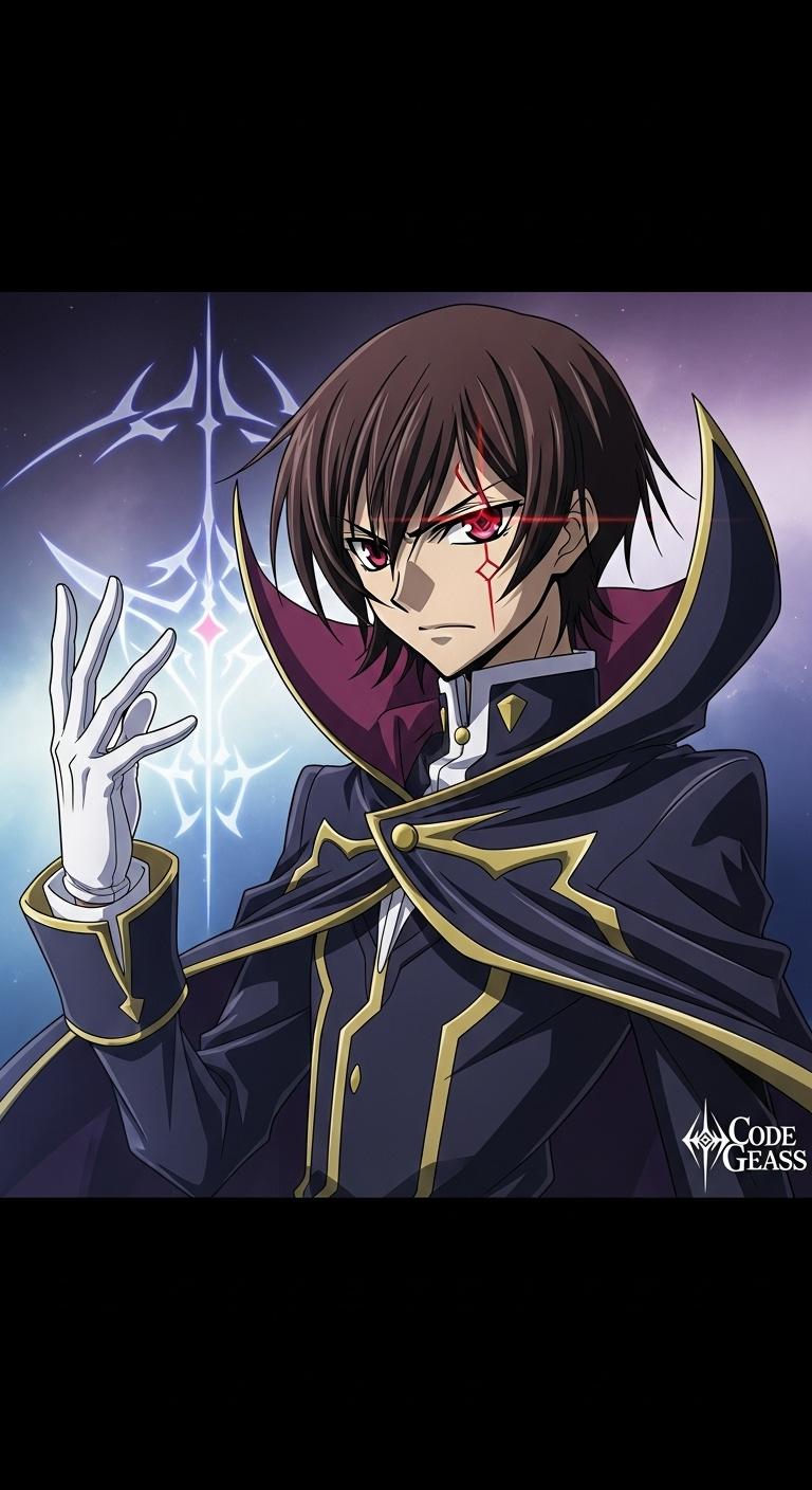 Lelouch Lamperouge Code Geass anime wallpaper with glowing Geass power and intense look