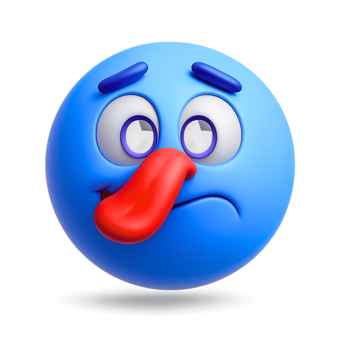 3D blue lick nose emoji with funny red tongue and expressive cartoon eyes