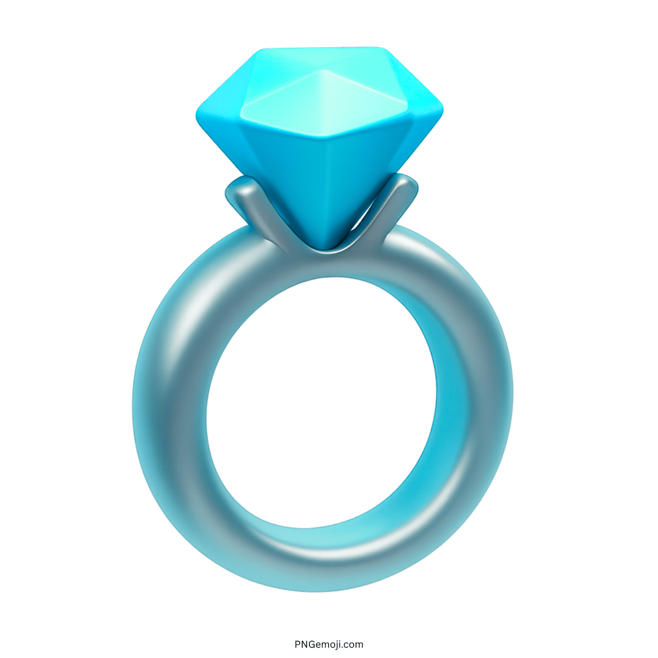 Light blue diamond ring emoji PNG in 3D style with transparent background clipart
