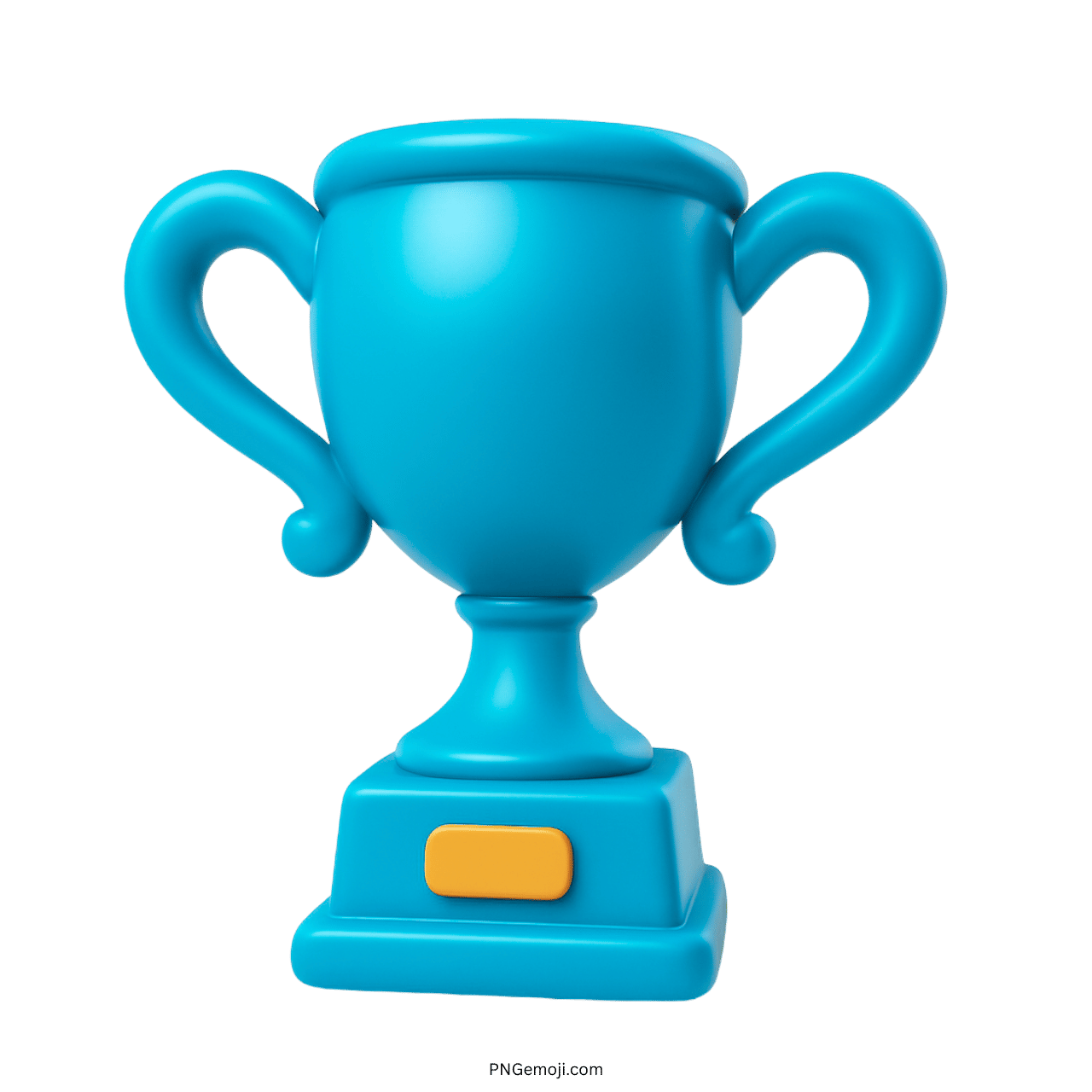 Light blue 3D trophy emoji with handles and base on transparent background PNG