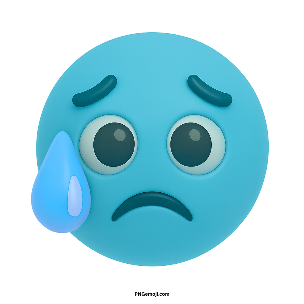 Light blue crying face emoji with tear, sad emotional expression for chats