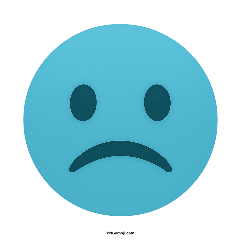 Light blue frowning face emoji expressing sadness, worry, or emotional disappointment illustration