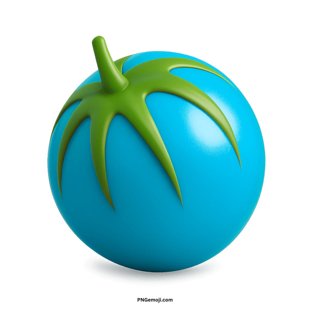 Light blue melon emoji with green stem shiny fruit symbol for chats and design