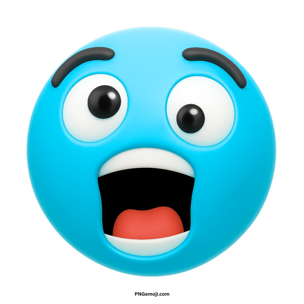 Light blue shocked emoji animation with wide eyes and open mouth showing surprise