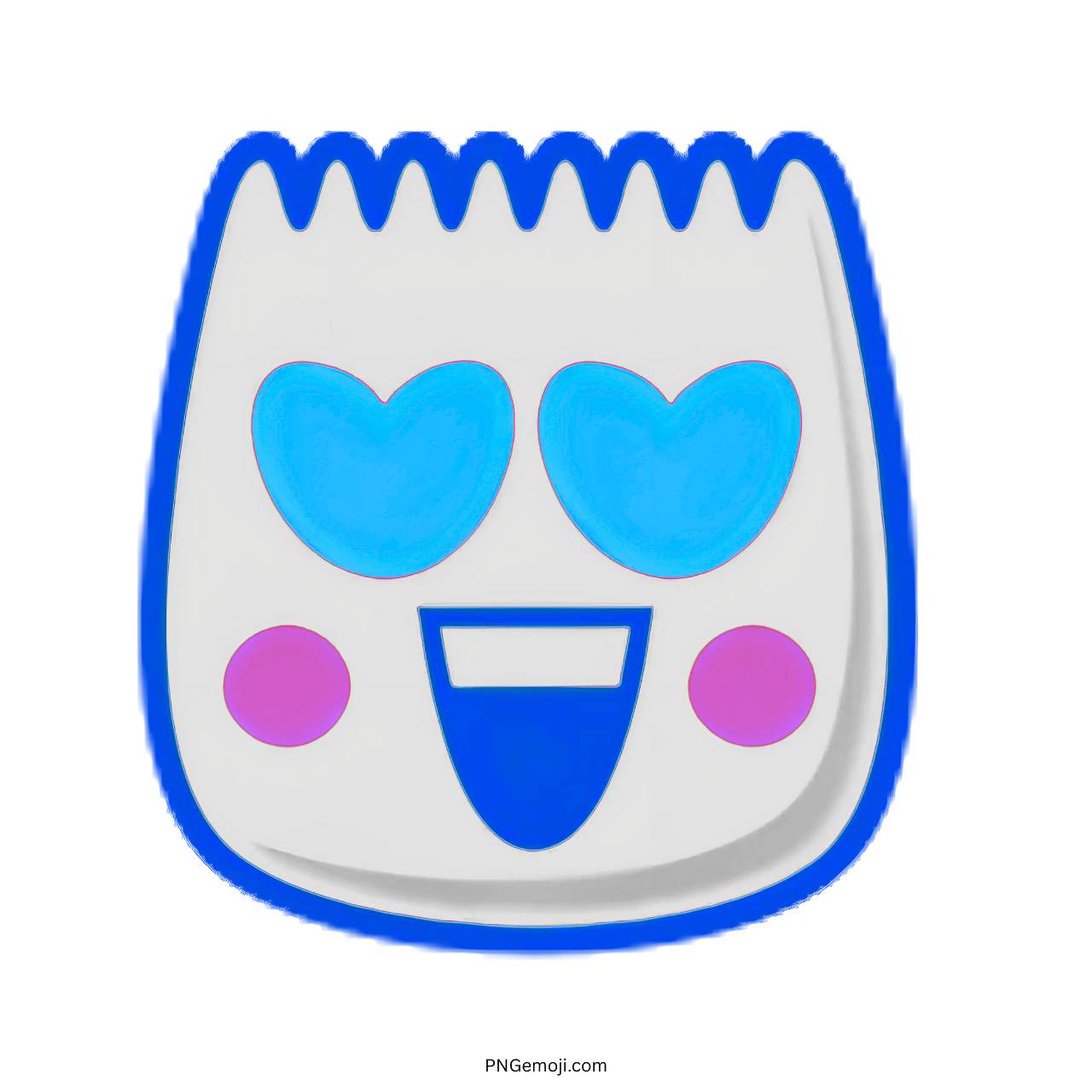 Loveface TikTok emoji with blue heart eyes, cute smile, and pink cheeks