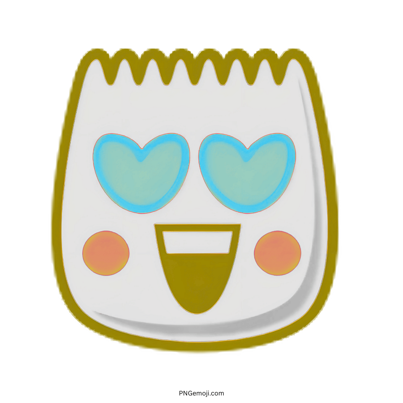 Loveface TikTok emoji with golden outline, blue heart eyes, and happy smiling face PNG