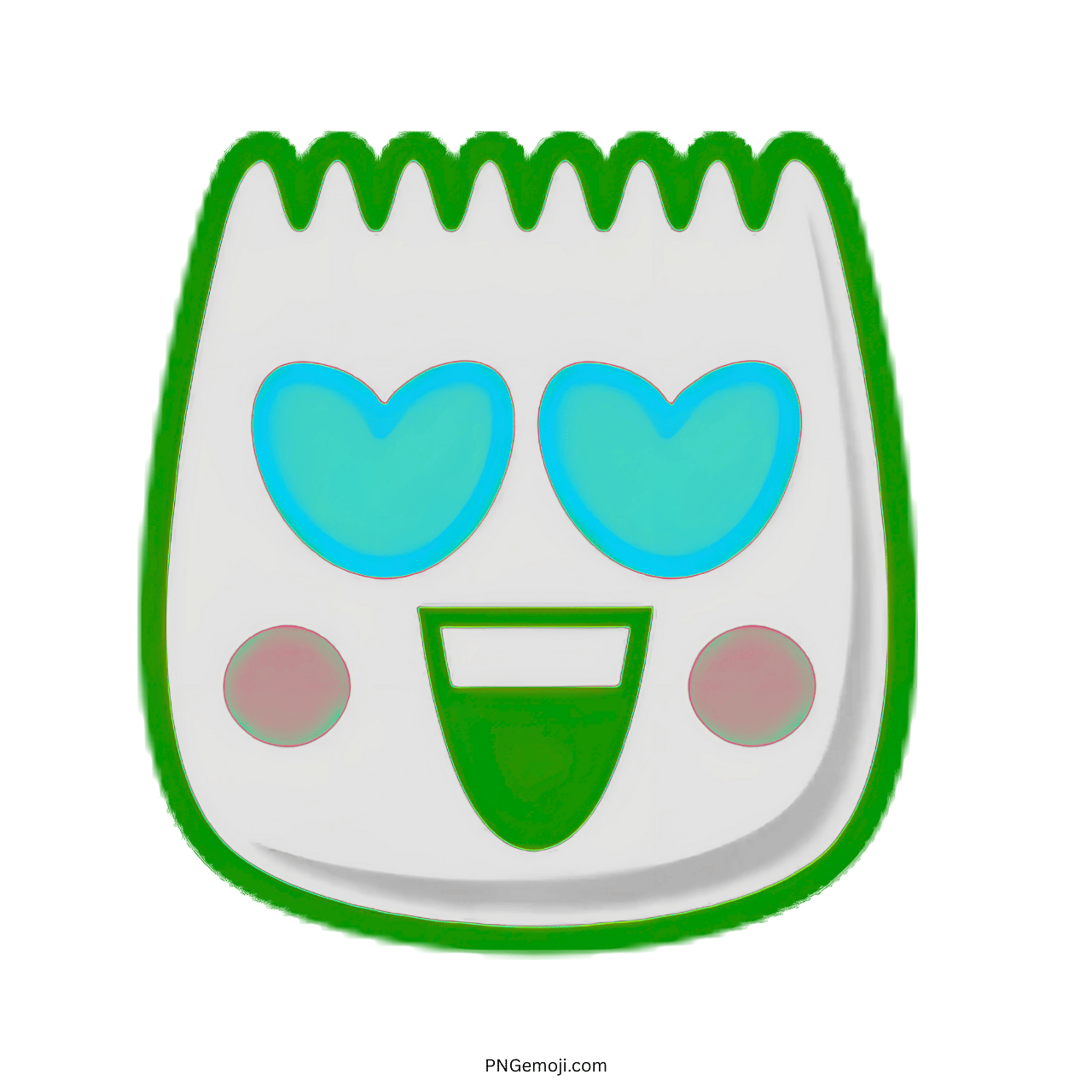 Loveface TikTok emoji with green outline, blue heart eyes, and smiling cute face PNG