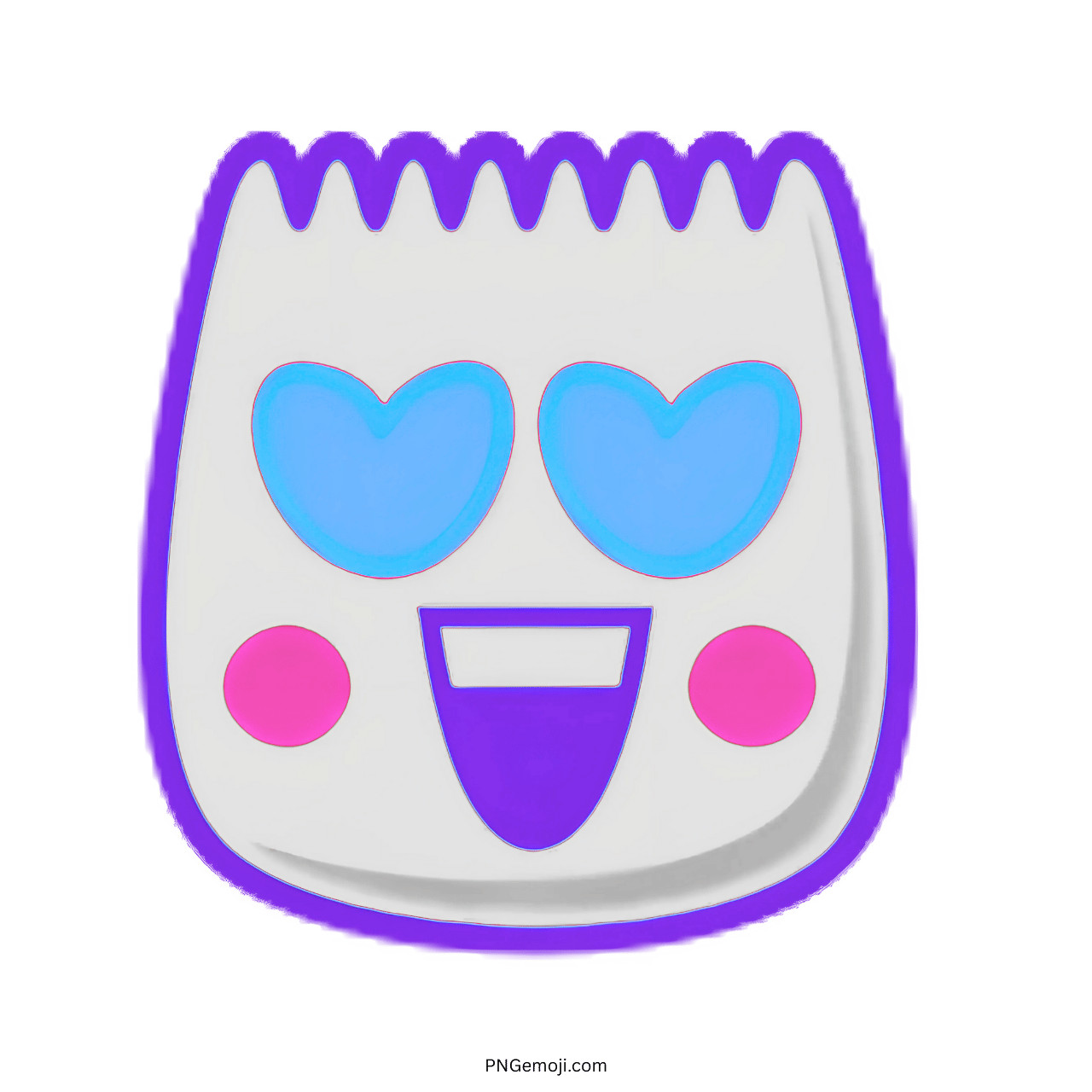 Loveface TikTok emoji with violet outline, blue heart eyes, and cute happy smiling face PNG