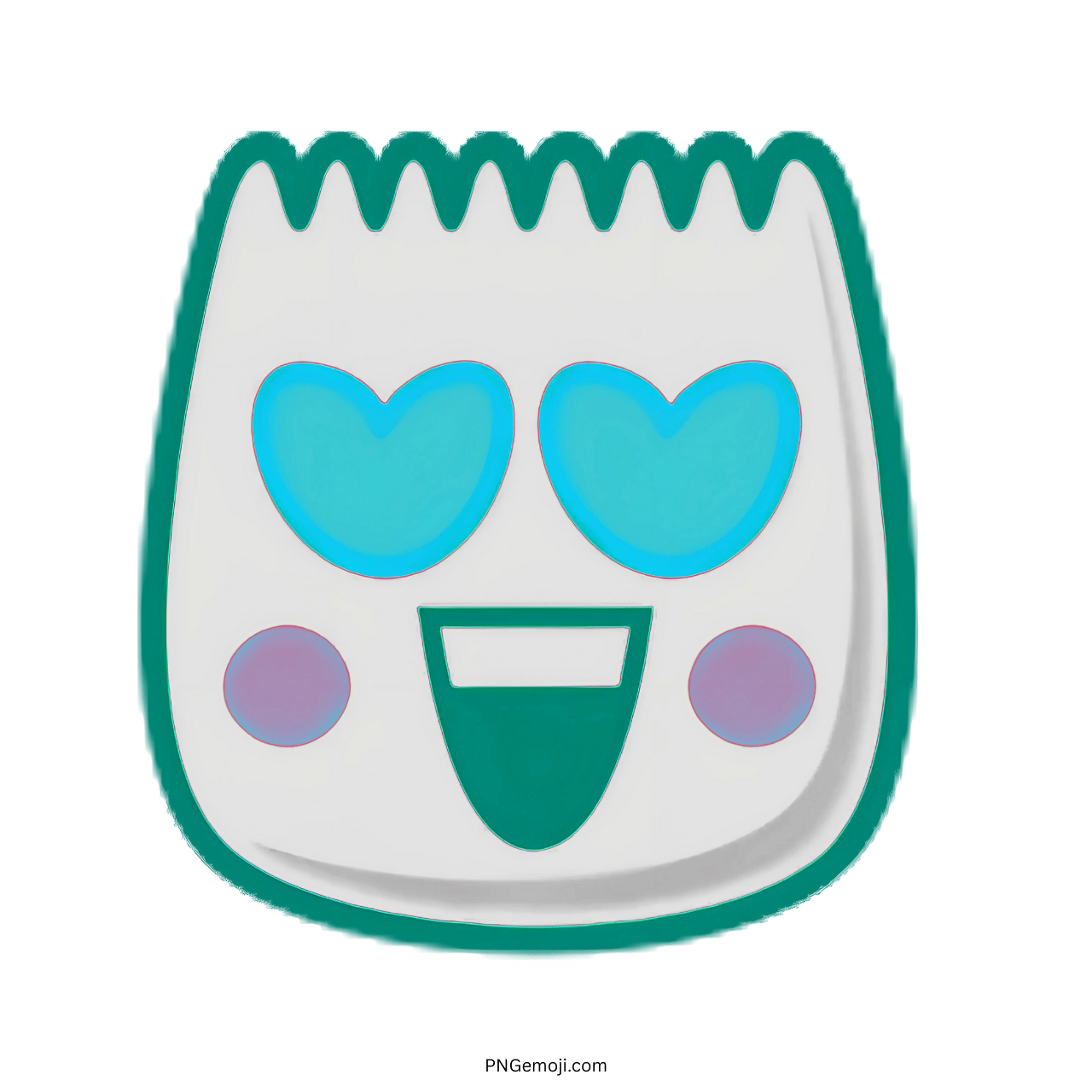 Loveface TikTok emoji with white cyan outline, blue heart eyes and smiling face PNG
