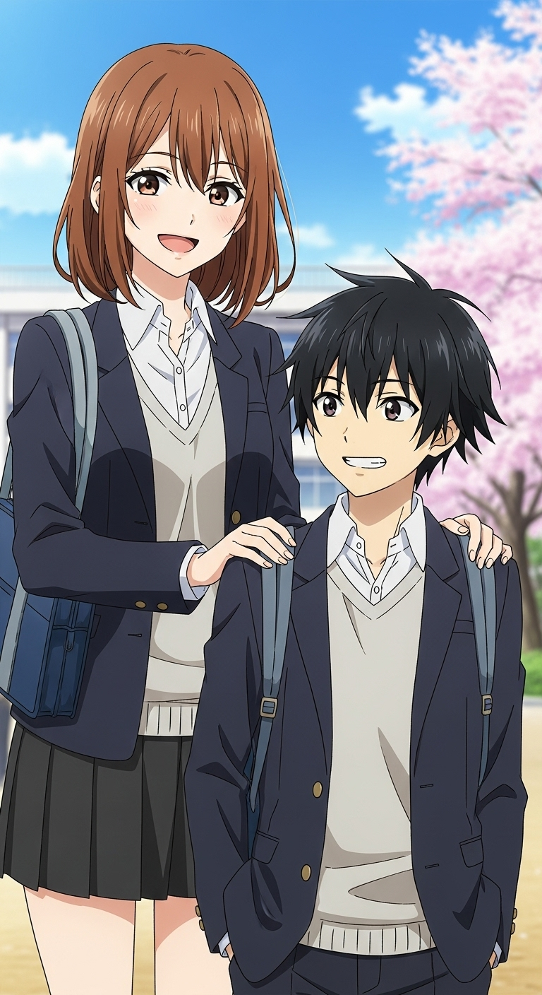 Lovely Complex anime wallpaper featuring Risa Koizumi and Atsushi Ootani in school uniforms