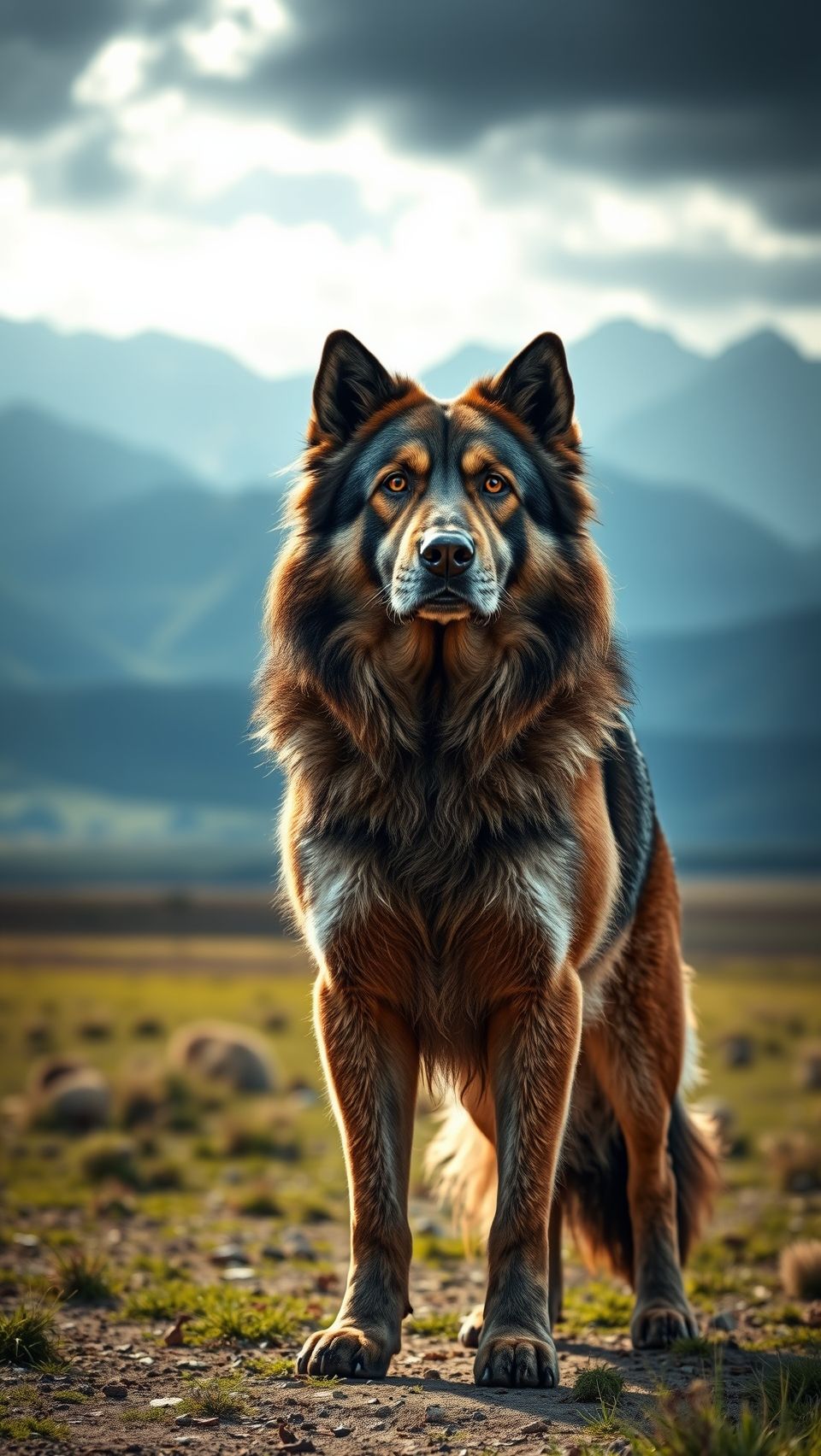 Majestic Alabai Central Asian Shepherd dog standing proudly in scenic mountain landscape