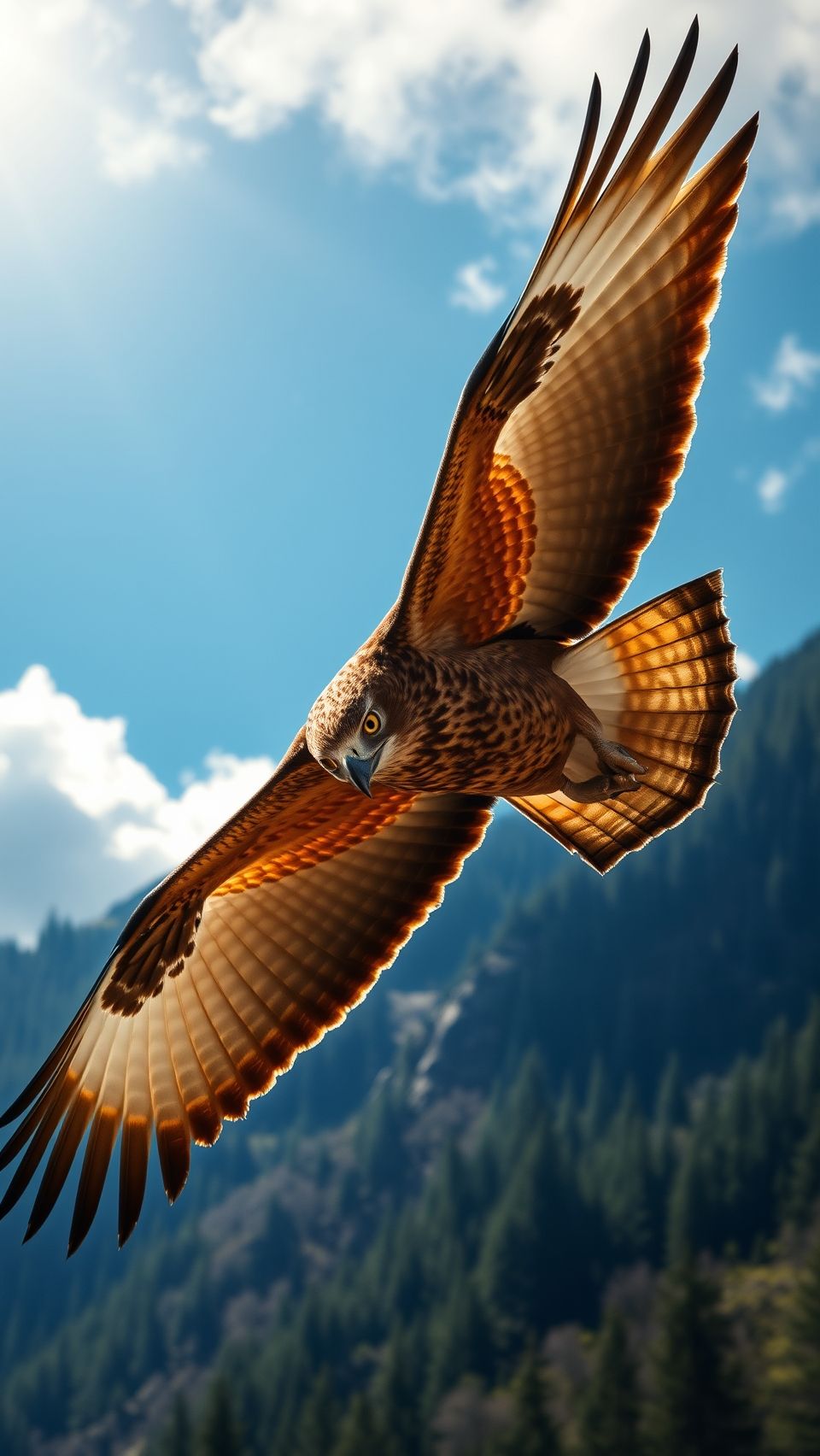 Majestic hawk soaring high in blue sky over mountains wildlife wallpaper