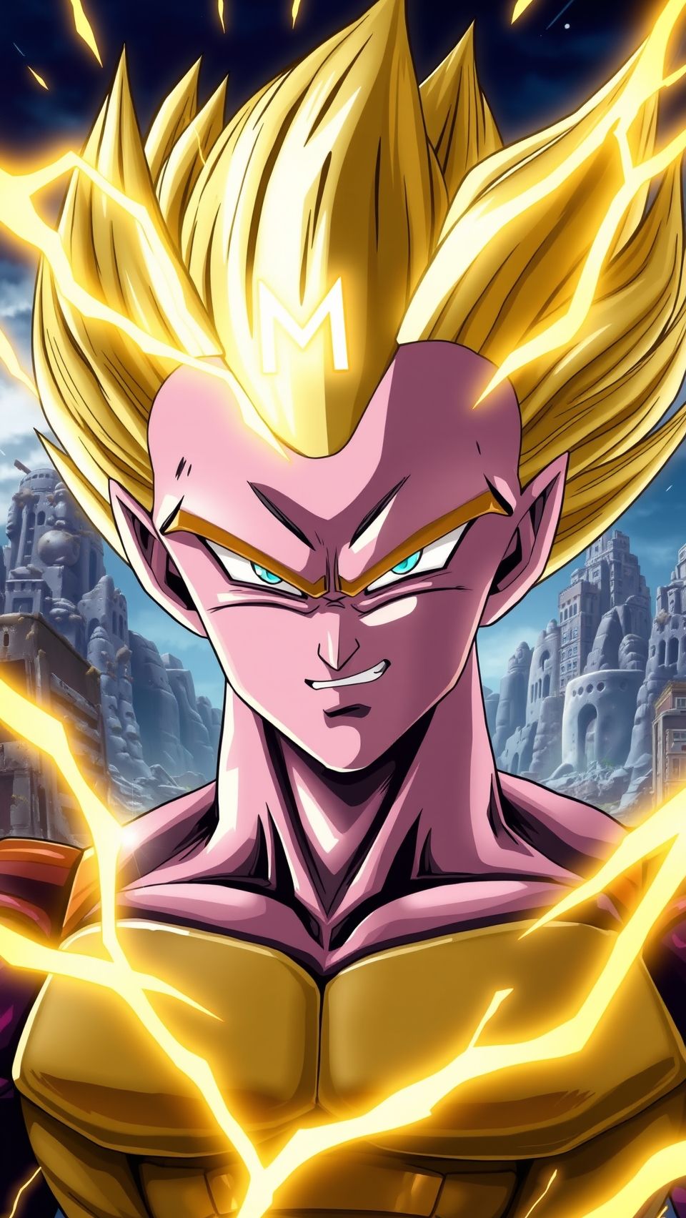 Majin Vegeta Super Saiyan Dragon Ball Z wallpaper with glowing golden aura and lightning