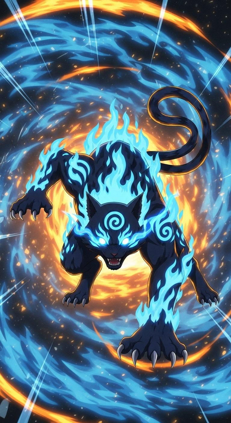 Matatabi Naruto two tailed beast blue fire flames anime HD wallpaper