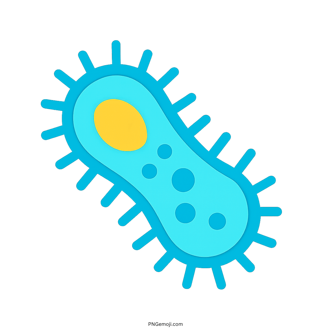 A turquoise microbe emoji with a yellow center and blue spikes, symbolizing bacteria or microorganisms