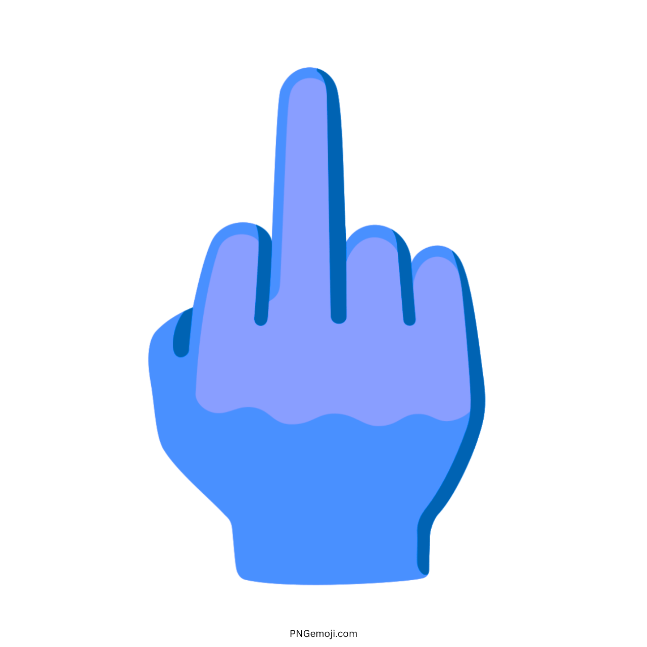 3D middle finger emoji in blue color with transparent background, ideal for digital expressions.