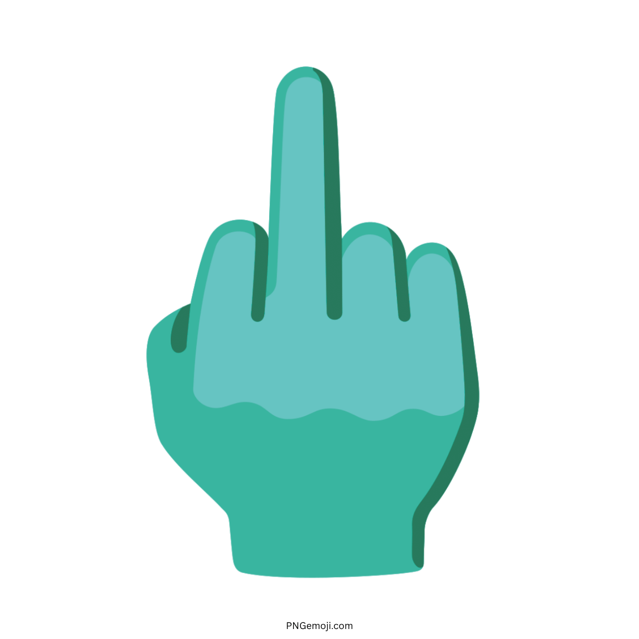 3D middle finger emoji in turquoise with a transparent background